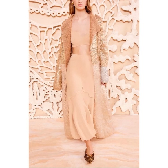 NWT Ulla Johnson Faux-Fur Long Alpaca-Wool Sylvan Gold-Foil Coat - Picture 4 of 8